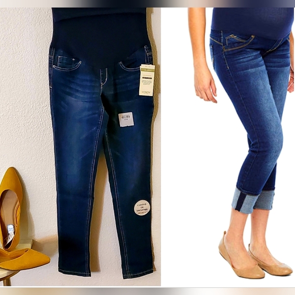 Denim - Blue Dark Wash Maternity Cuff Jeans - Size Small